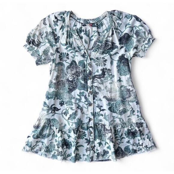 Anthropologie Dresses & Skirts - Anthropologie Pilcro Women’s Puff Sleeve Cotton Linen Floral Tunic Dress Size M